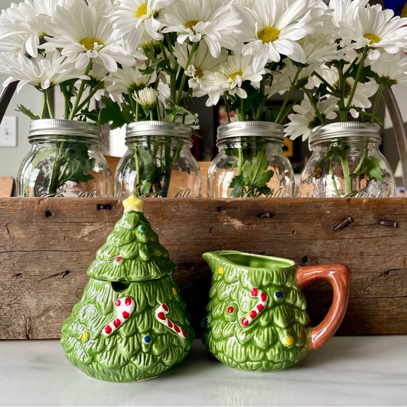 Christmas Tree Sugar and Creamer•Vintage 1970’s•Hand-Painted in a Ceramics Class - Picture 4 of 9
